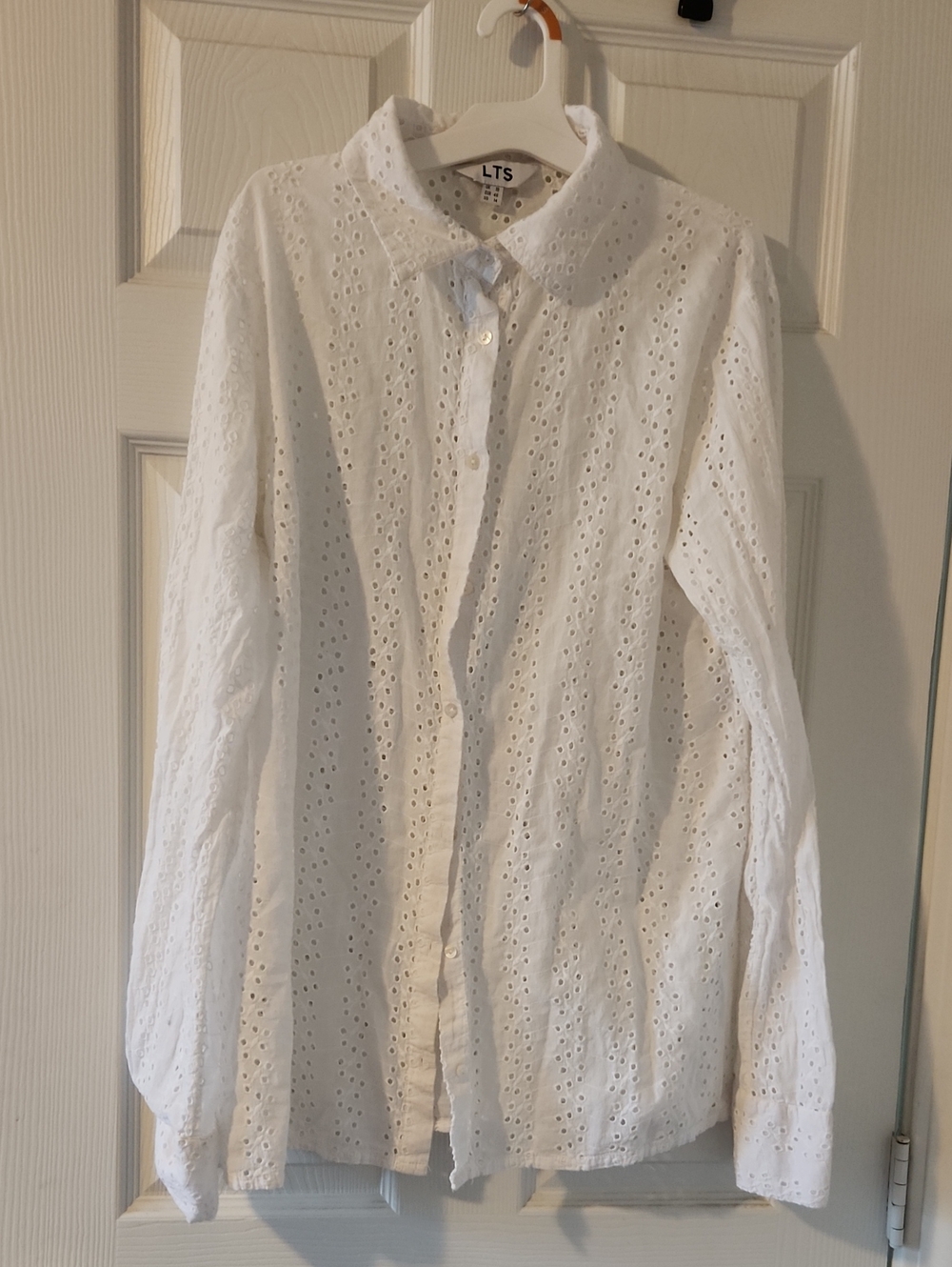 White Eyelet LTS Long Tall Sally 100% Cotton Button-Up Shirt Sz 14 Women